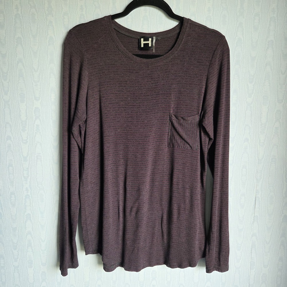H By Bordeaux Womens‎ M Striped Long Sleeve T Shirt Maroon Gray Lightweight